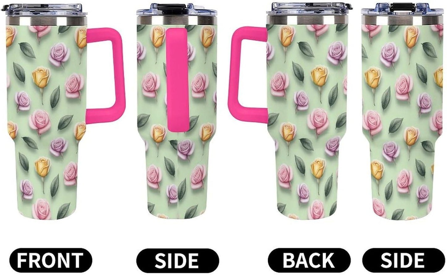 Leakproof Car Cup Vacuum Sealed With Lid For Office Crystal Clear Blue Water Ripple Print Drinkware Light Rose Red-style-5 - Colors F