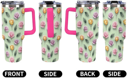 Leakproof Car Cup Vacuum Sealed With Lid For Office Crystal Clear Blue Water Ripple Print Drinkware Light Rose Red-style-5 - Colors F