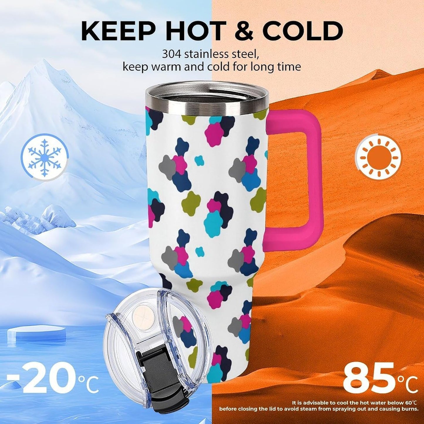 Leakproof Car Cup Vacuum Sealed With Lid For Office Crystal Clear Blue Water Ripple Print Drinkware Light Rose Red-style-5 - Colors F