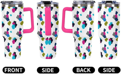 Leakproof Car Cup Vacuum Sealed With Lid For Office Crystal Clear Blue Water Ripple Print Drinkware Light Rose Red-style-5 - Colors F