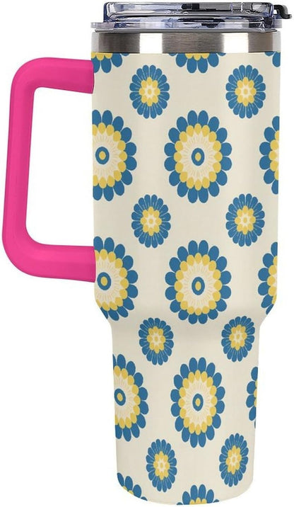 Leakproof Car Cup Vacuum Sealed With Lid For Office Crystal Clear Blue Water Ripple Print Drinkware Light Rose Red-style-5 - Colors F