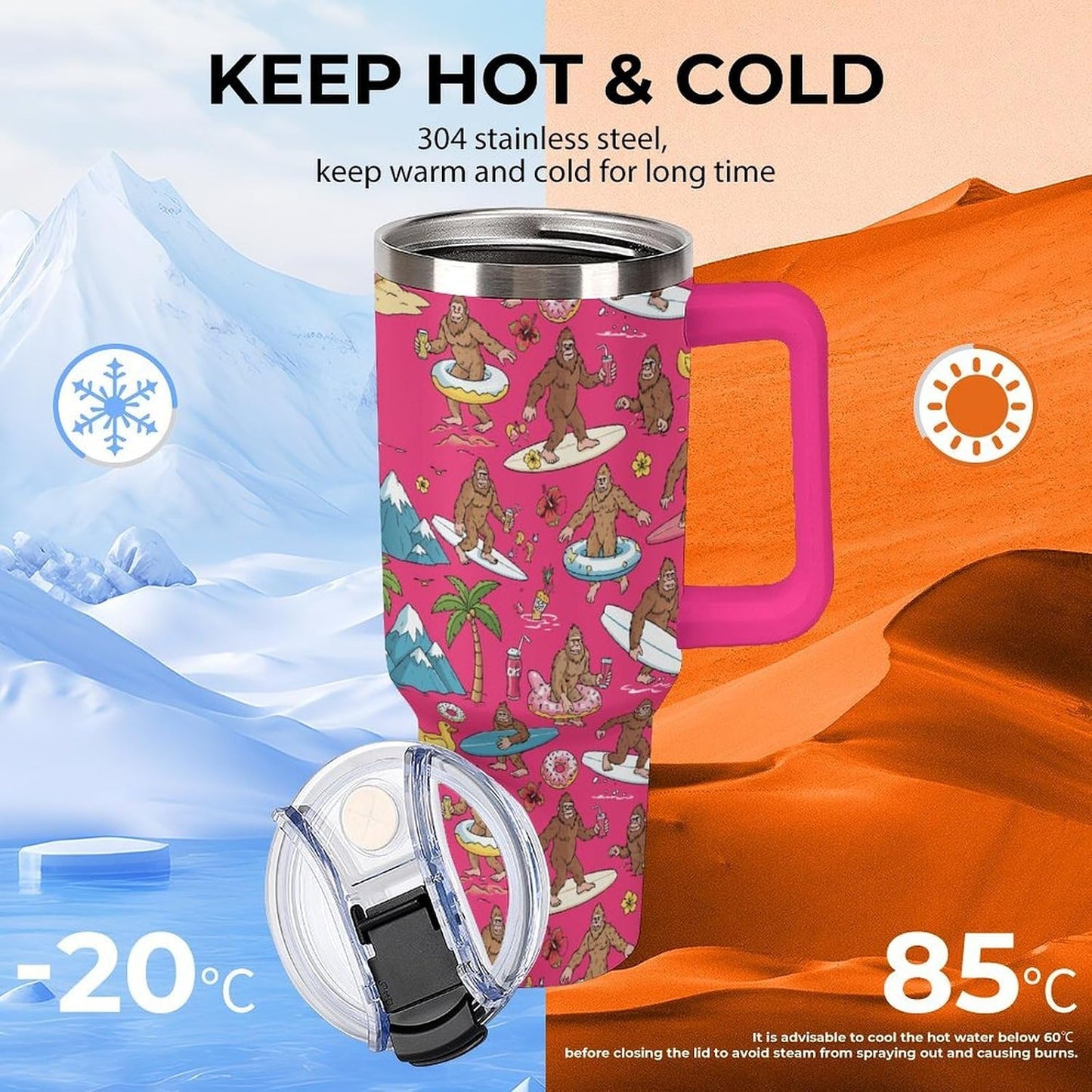 Leakproof Car Cup Vacuum Sealed With Lid For Office Crystal Clear Blue Water Ripple Print Drinkware Light Rose Red-style-5 - Colors F