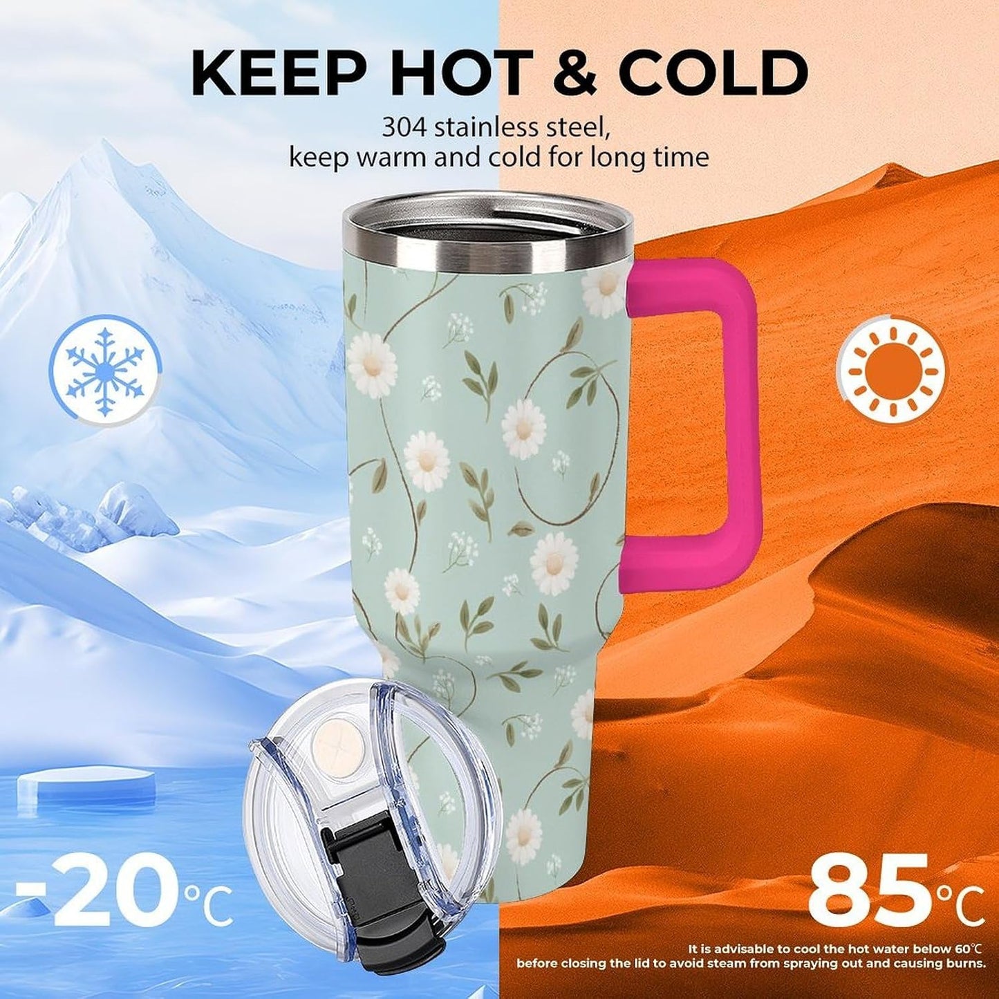 Leakproof Car Cup Vacuum Sealed With Lid For Office Crystal Clear Blue Water Ripple Print Drinkware Light Rose Red-style-5 - Colors F