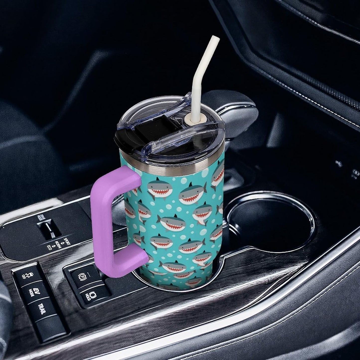 Leakproof Car Cup Vacuum Sealed With Lid For Office Crystal Clear Blue Water Ripple Print Drinkware Light Rose Red-style-5 - Colors F
