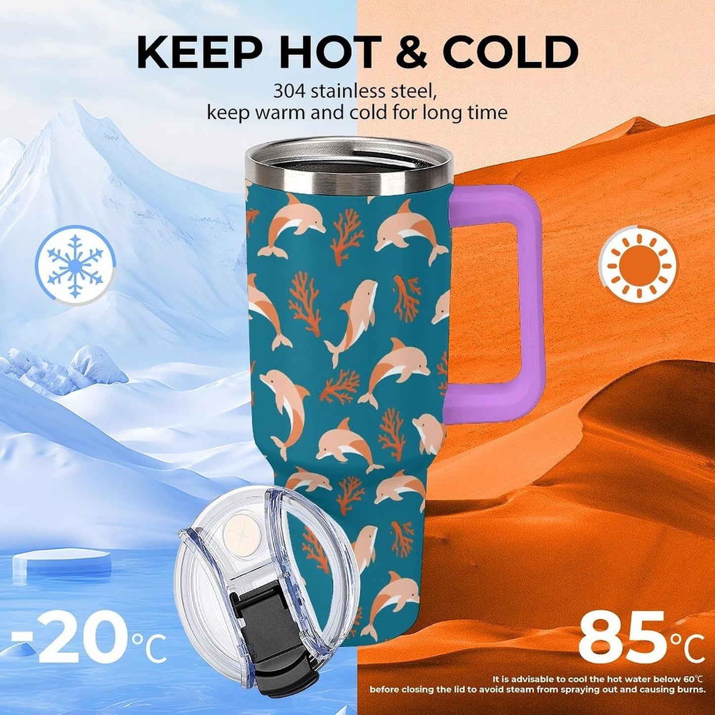 Leakproof Car Cup Vacuum Sealed With Lid For Office Crystal Clear Blue Water Ripple Print Drinkware Light Rose Red-style-5 - Colors F