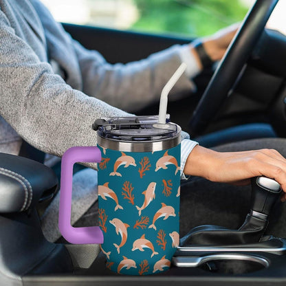 Leakproof Car Cup Vacuum Sealed With Lid For Office Crystal Clear Blue Water Ripple Print Drinkware Light Rose Red-style-5 - Colors F