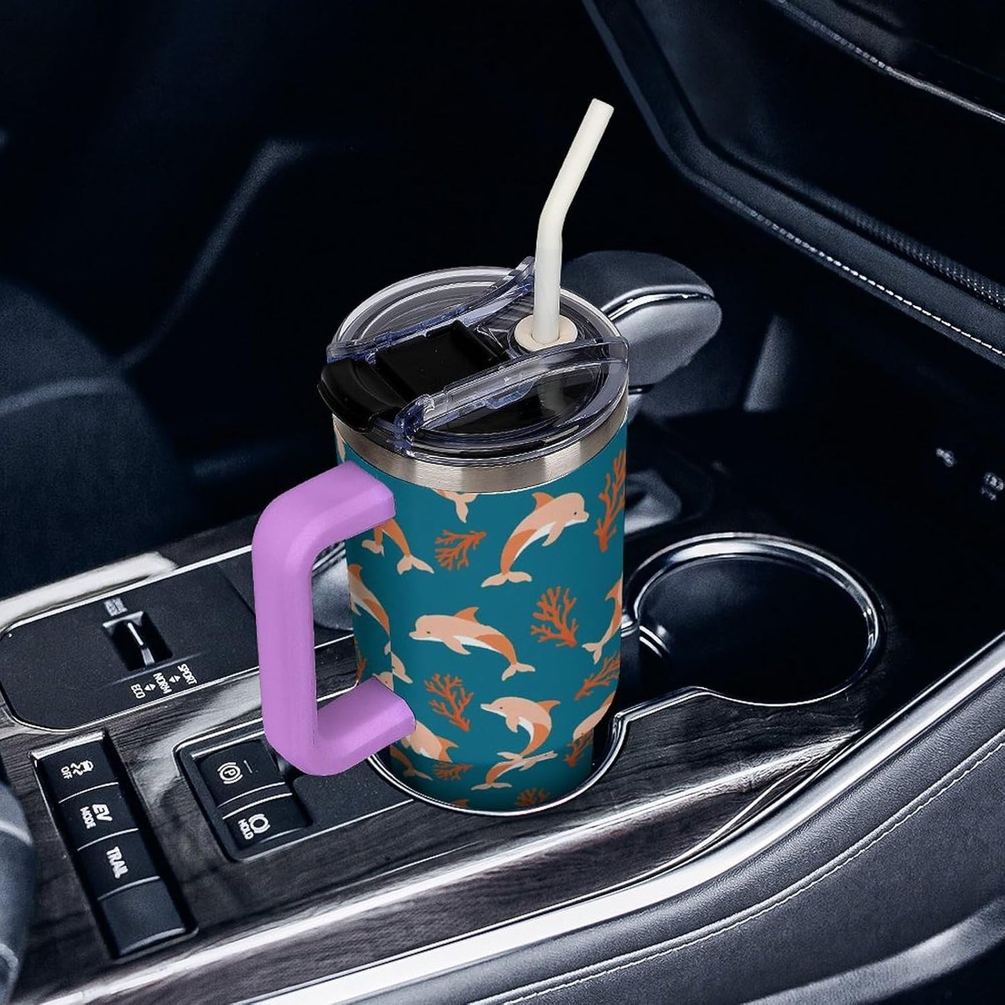 Leakproof Car Cup Vacuum Sealed With Lid For Office Crystal Clear Blue Water Ripple Print Drinkware Light Rose Red-style-5 - Colors F