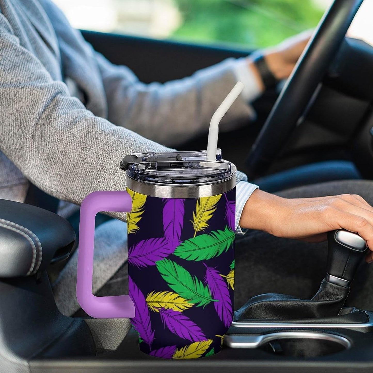 Leakproof Car Cup Vacuum Sealed With Lid For Office Crystal Clear Blue Water Ripple Print Drinkware Light Rose Red-style-5 - Colors F