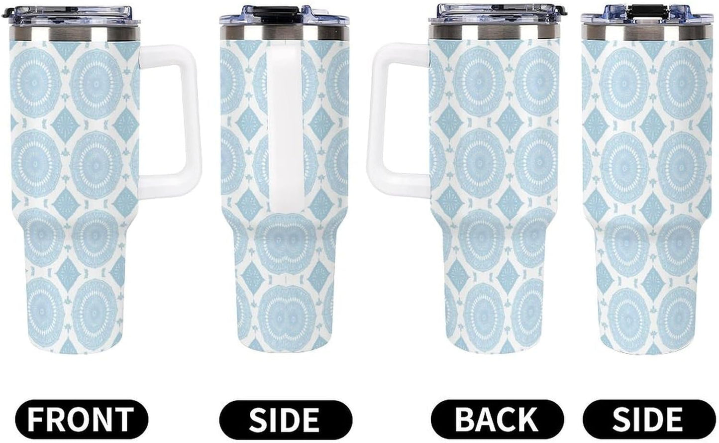 Leakproof Car Cup Vacuum Sealed With Lid For Office Crystal Clear Blue Water Ripple Print Drinkware Light Rose Red-style-5 - Colors F