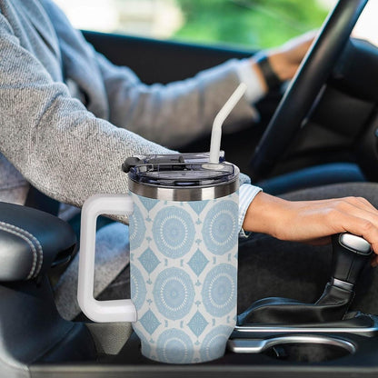 Leakproof Car Cup Vacuum Sealed With Lid For Office Crystal Clear Blue Water Ripple Print Drinkware Light Rose Red-style-5 - Colors F