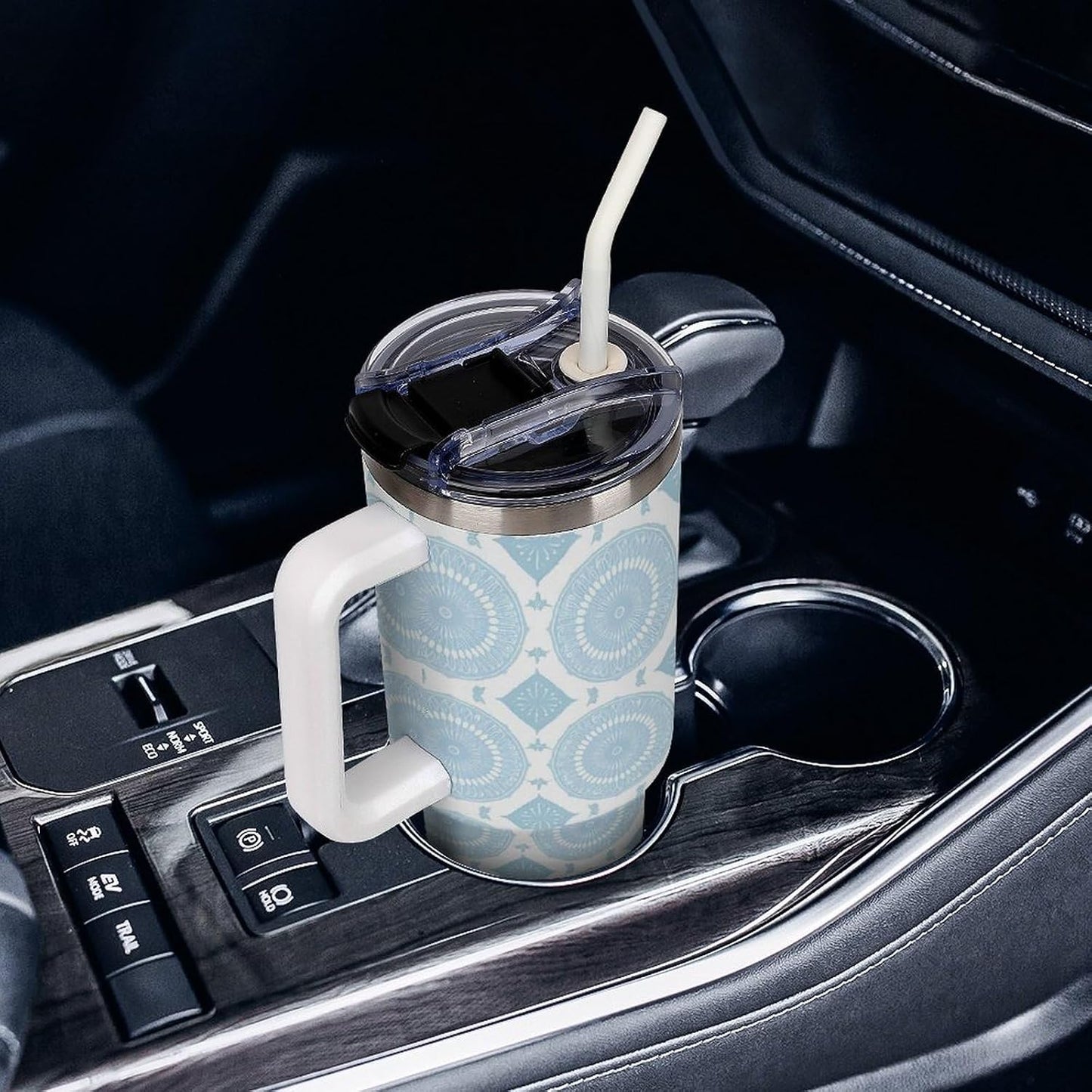 Leakproof Car Cup Vacuum Sealed With Lid For Office Crystal Clear Blue Water Ripple Print Drinkware Light Rose Red-style-5 - Colors F