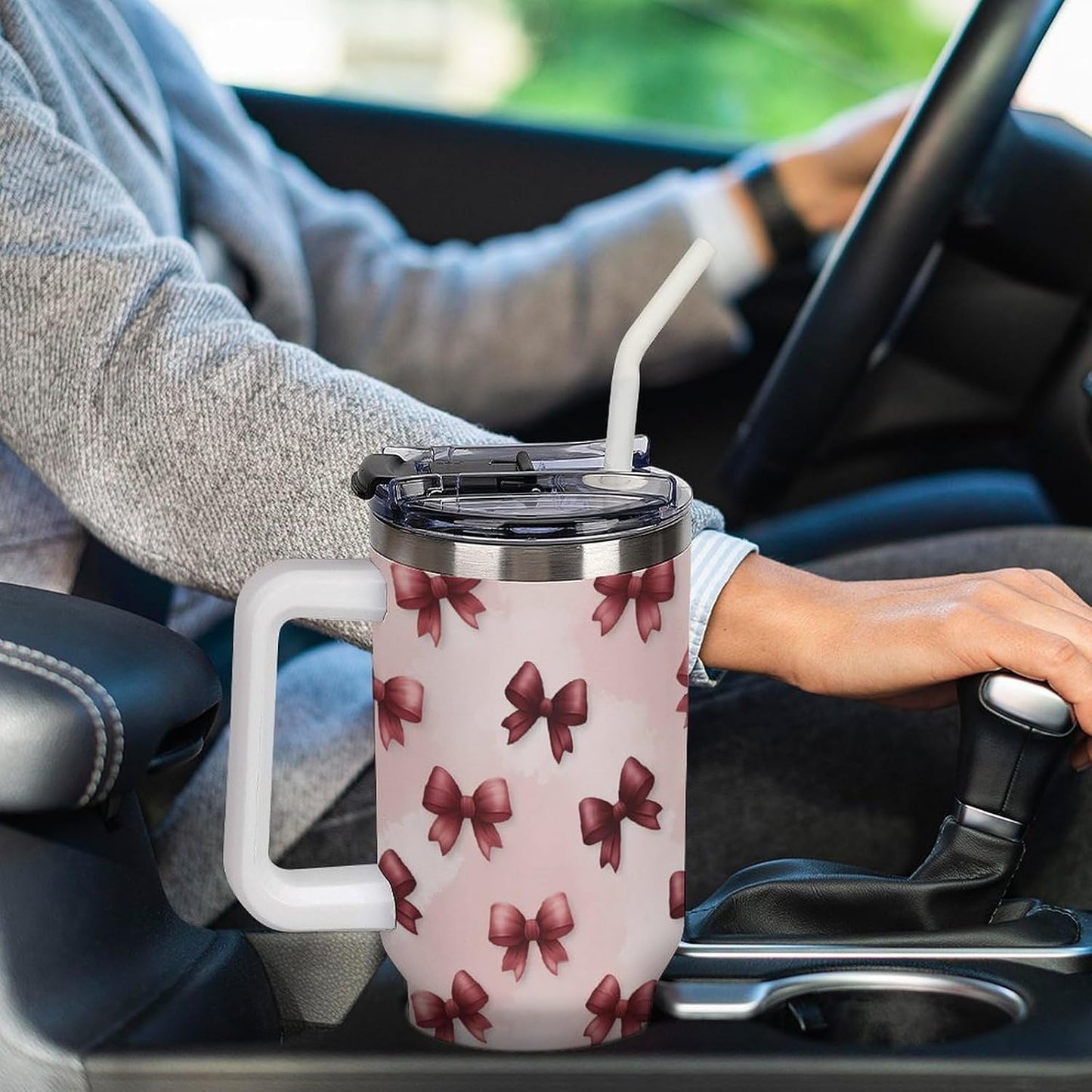 Leakproof Car Cup Vacuum Sealed With Lid For Office Crystal Clear Blue Water Ripple Print Drinkware Light Rose Red-style-5 - Colors F