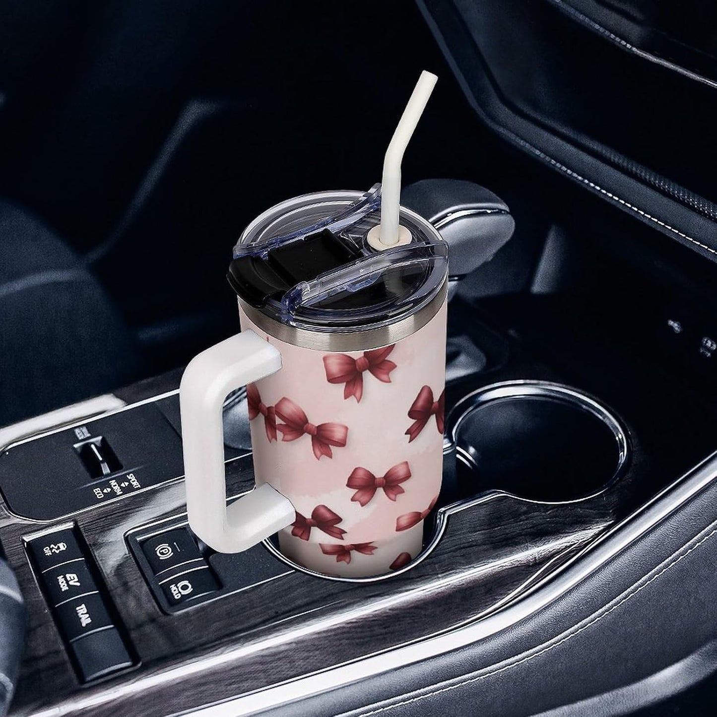 Leakproof Car Cup Vacuum Sealed With Lid For Office Crystal Clear Blue Water Ripple Print Drinkware Light Rose Red-style-5 - Colors F