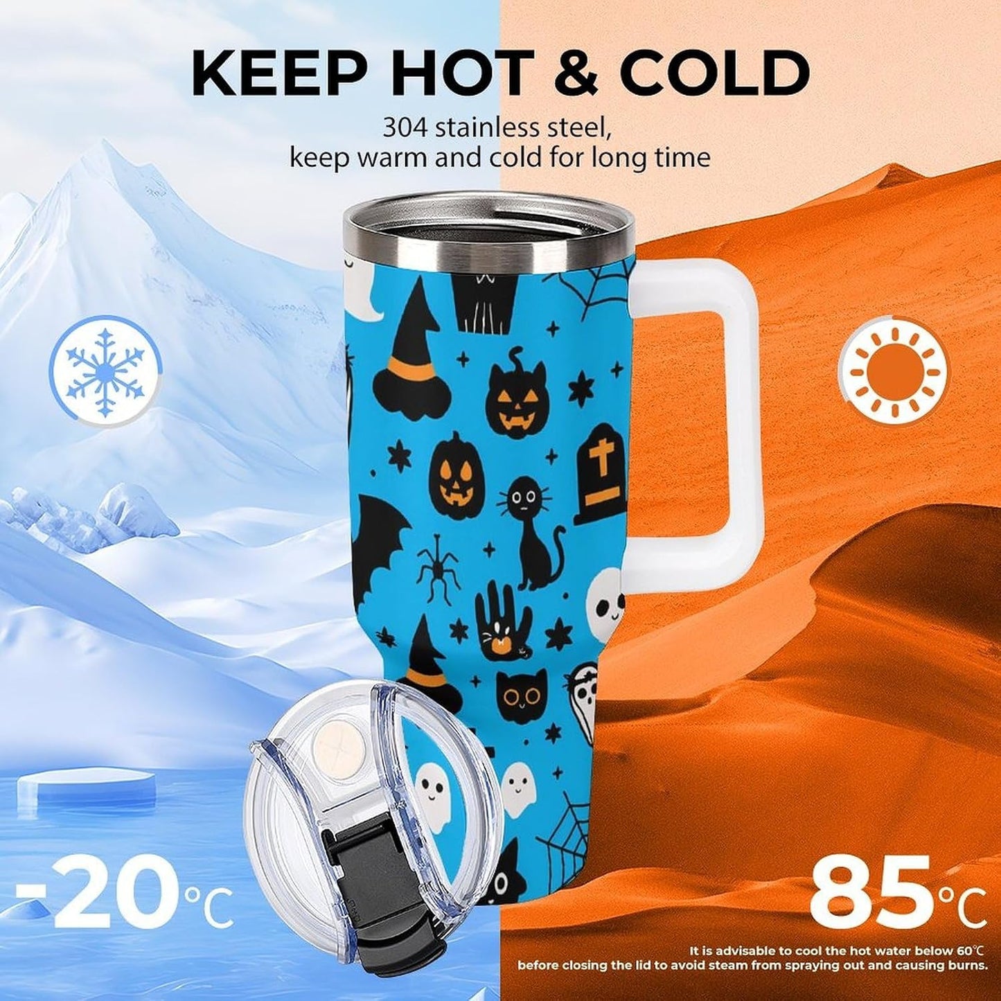 Leakproof Car Cup Vacuum Sealed With Lid For Office Crystal Clear Blue Water Ripple Print Drinkware Light Rose Red-style-5 - Colors F
