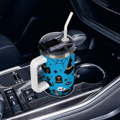 Leakproof Car Cup Vacuum Sealed With Lid For Office Crystal Clear Blue Water Ripple Print Drinkware Light Rose Red-style-5 - Colors F