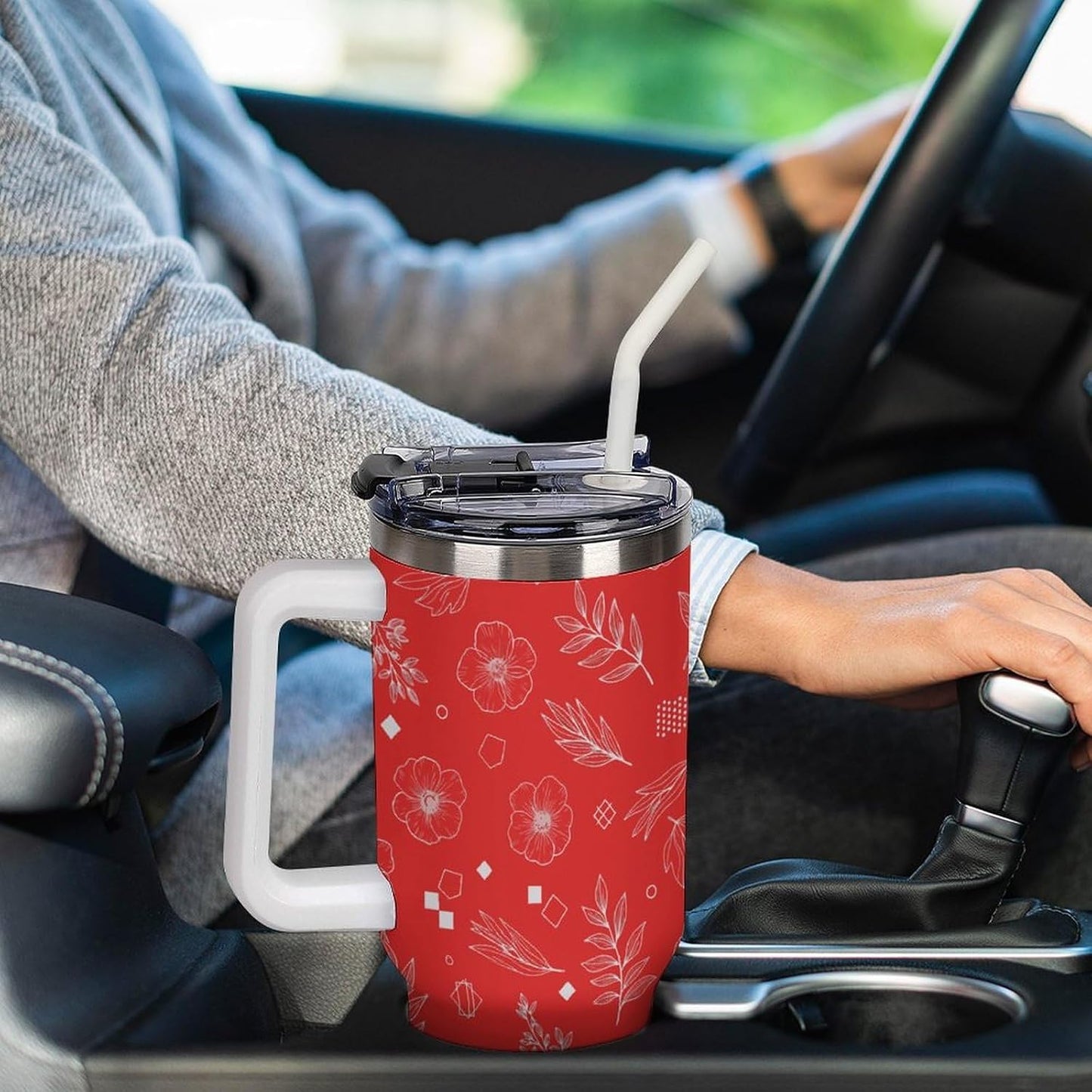 Leakproof Car Cup Vacuum Sealed With Lid For Office Crystal Clear Blue Water Ripple Print Drinkware Light Rose Red-style-5 - Colors F