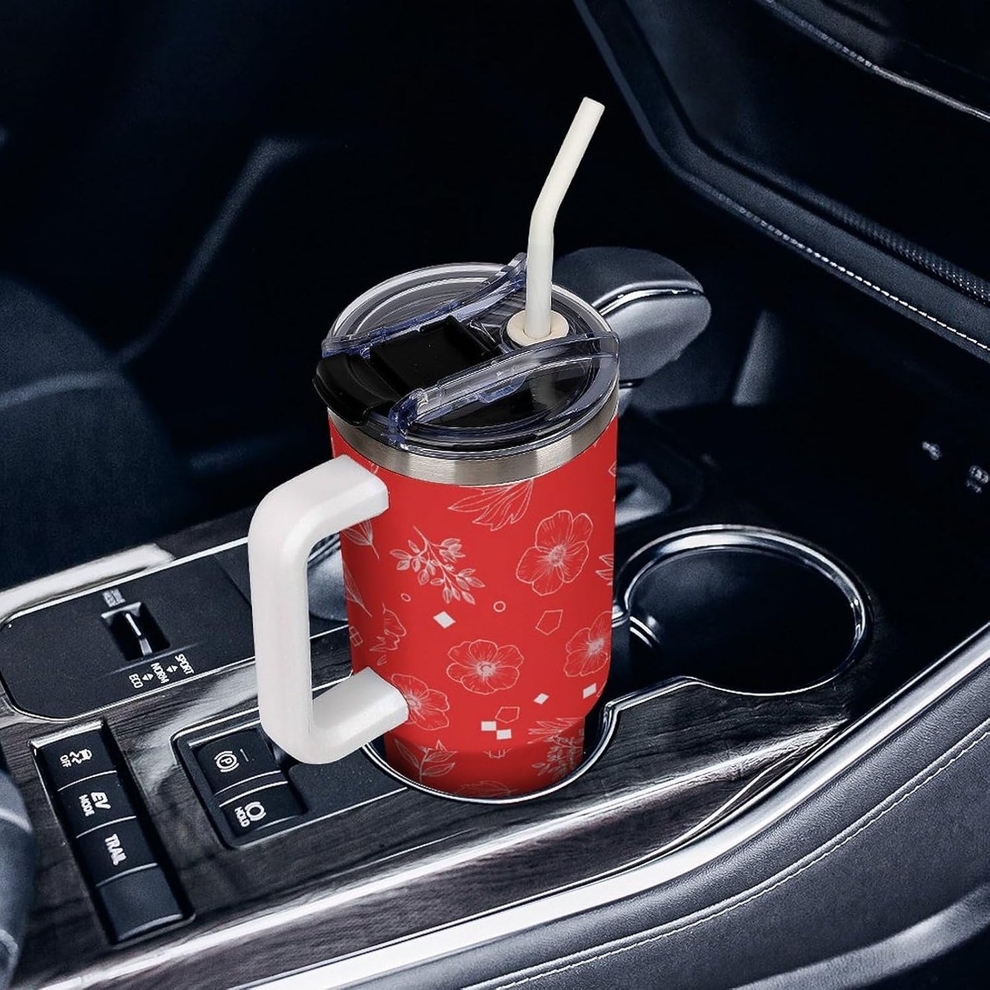 Leakproof Car Cup Vacuum Sealed With Lid For Office Crystal Clear Blue Water Ripple Print Drinkware Light Rose Red-style-5 - Colors F