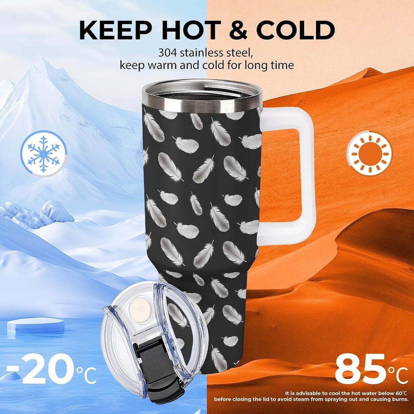 Leakproof Car Cup Vacuum Sealed With Lid For Office Crystal Clear Blue Water Ripple Print Drinkware Light Rose Red-style-5 - Colors F