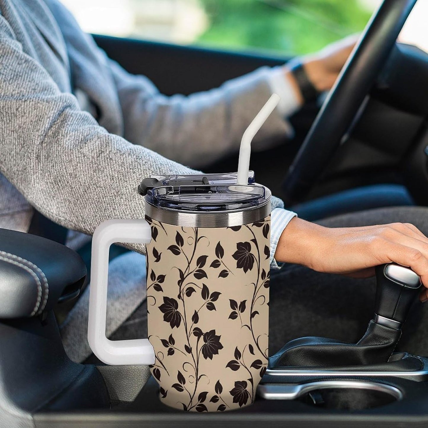 Leakproof Car Cup Vacuum Sealed With Lid For Office Crystal Clear Blue Water Ripple Print Drinkware Light Rose Red-style-5 - Colors F