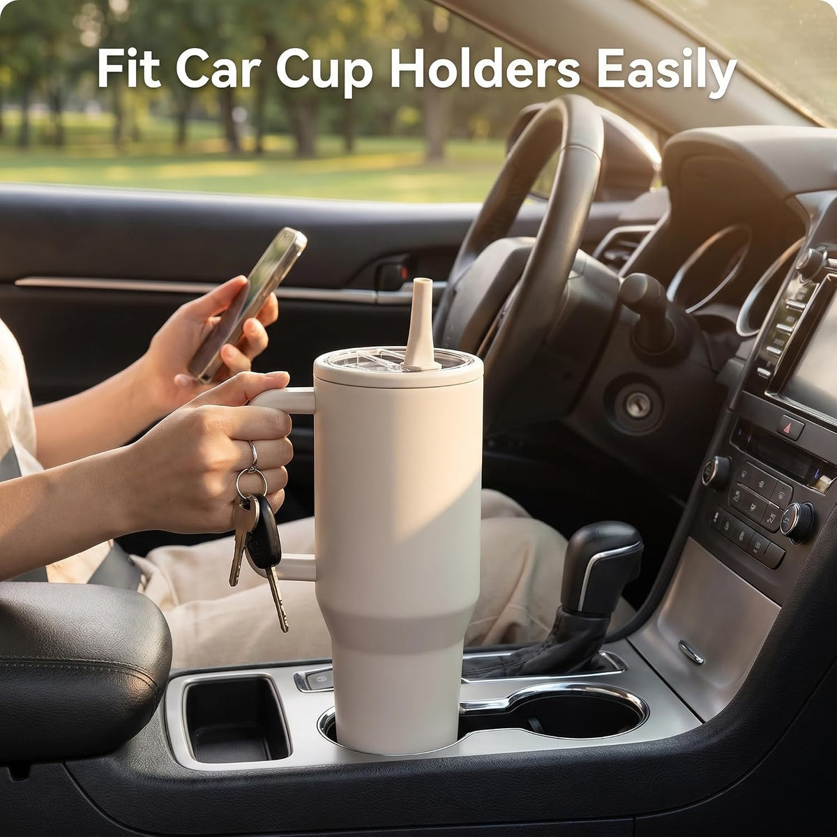 40 OZ Stainless Steel Tumbler with Handle & Straw Lid | Leakproof Insulated Tumbler, Travel Mug for Iced Coffee Water, Keep Drinks Cold or Hot at Home, Office, Commute & Outdoor