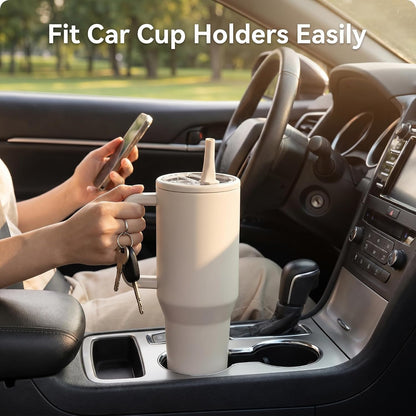 40 OZ Stainless Steel Tumbler with Handle & Straw Lid | Leakproof Insulated Tumbler, Travel Mug for Iced Coffee Water, Keep Drinks Cold or Hot at Home, Office, Commute & Outdoor