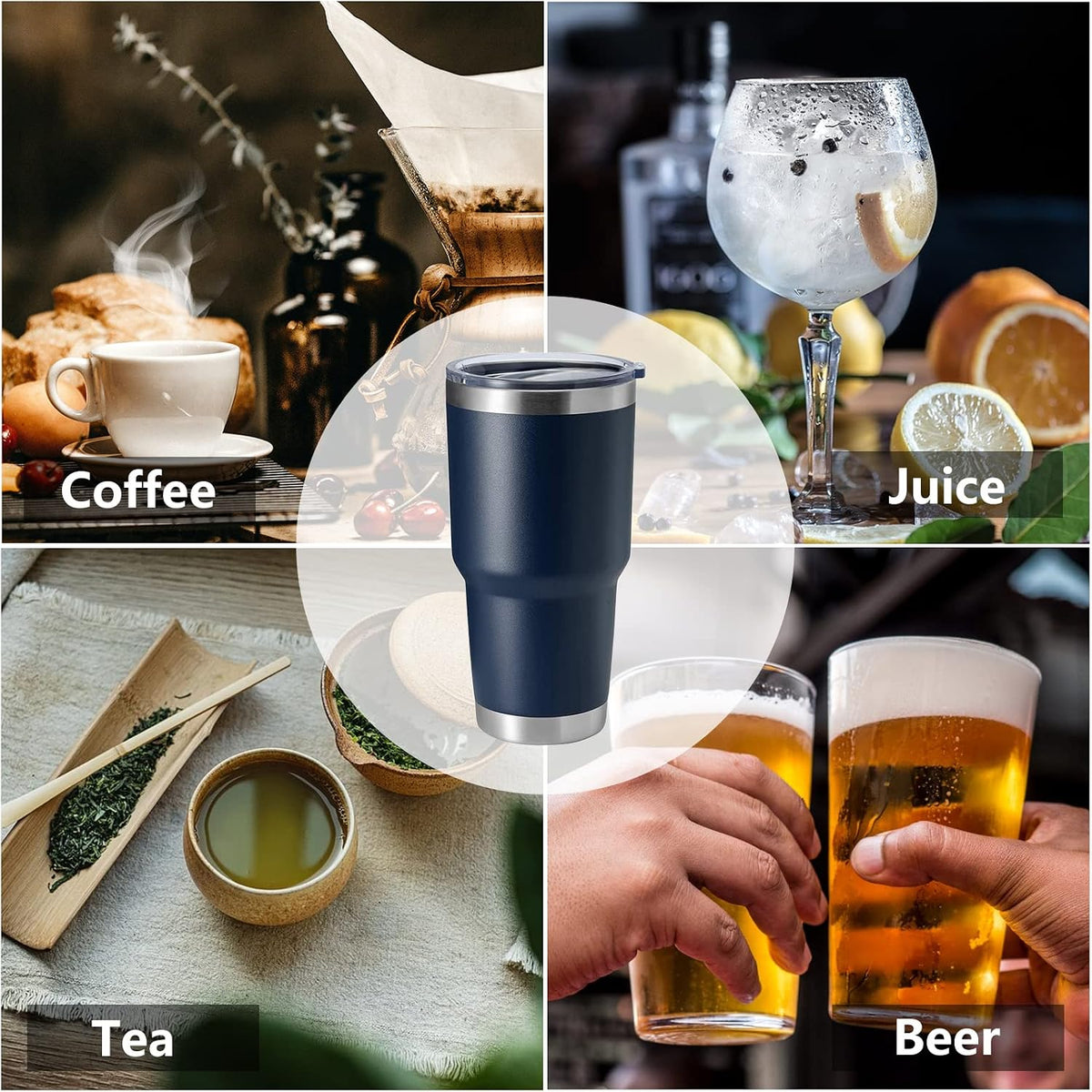 30oz Stainless Steel Tumbler, Double Wall Vacuum Insulated Travel Mug Tumbler, Durable Insulated Coffee Mug, Gift Box Set (Dark Blue, 1)