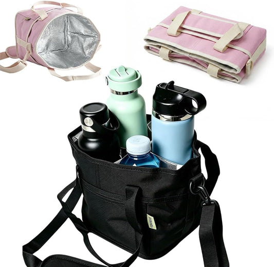 No-Spill Car Drink Carrier Bag, 2026 New, Insulated Bag, Adjustable Strap Water Bottle Bag for Travel, Family Size Organizer with Picnic, Nylon Caddy for Family (Pink)