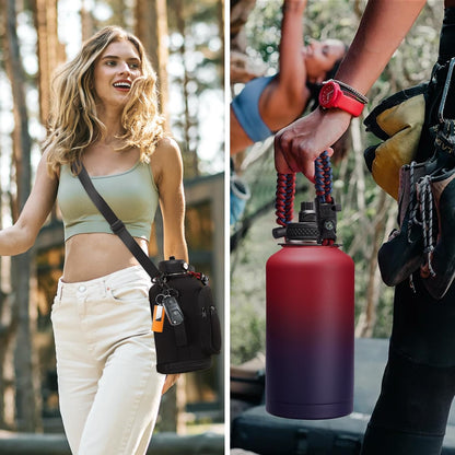 32/40/64OZ Insulated Water Bottle - Keep Cold 48H Hot 24H, Combo Straw/Spout Lids, Paracord Handle for Gym/Hiking, Carrier Bag +Strap, Cup Mat, BPA-Free Stainless Steel Flask Jug