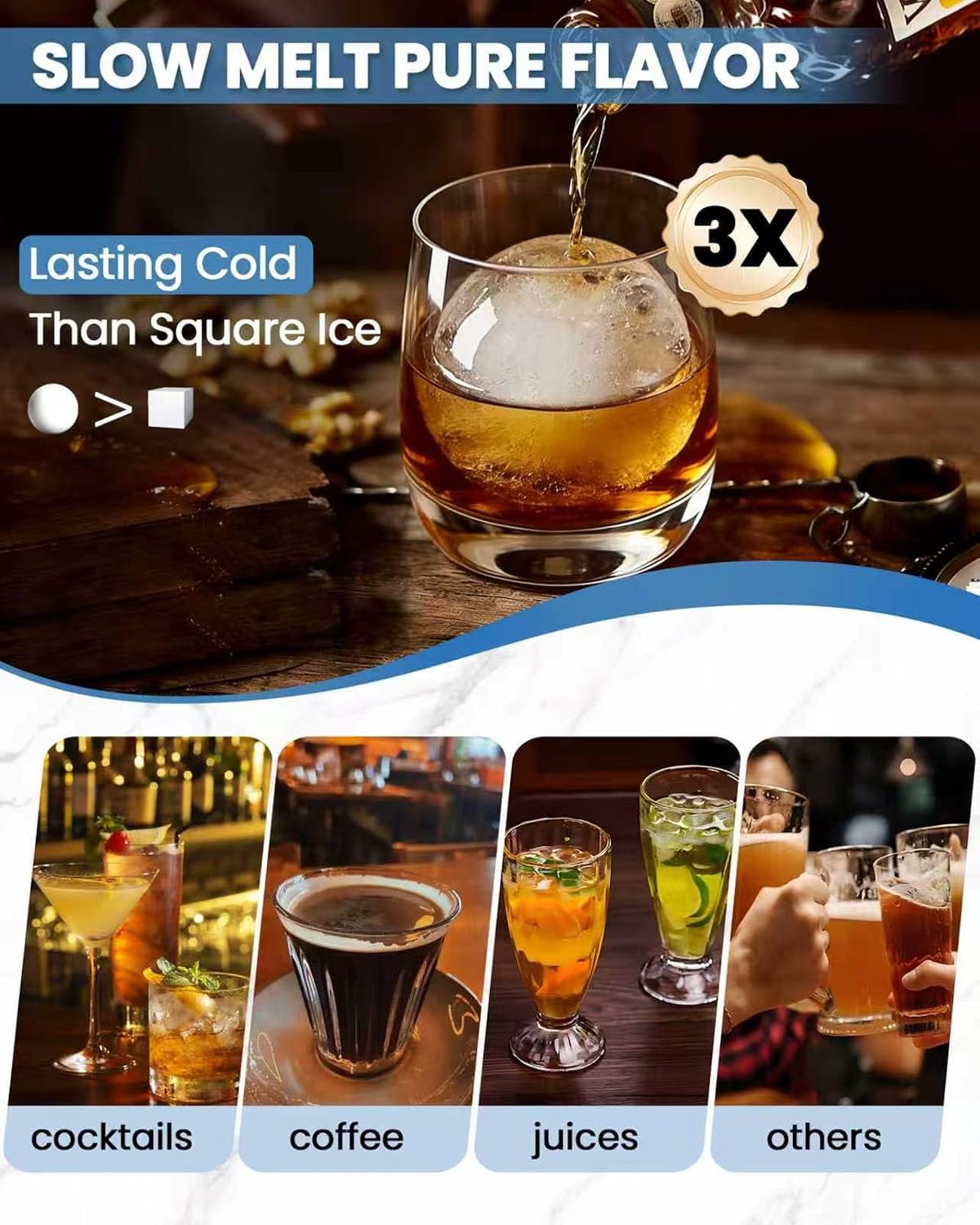 Large Ice Cube Tray for Freezer - 2 Pack Stackable Round Ice Cube Molds Set, Easy to Fill & Release with Storage Bin and Tongs for Kitchen, Party, Cocktail & Coffee, Gifts for Whiskey Lover (1.93In)
