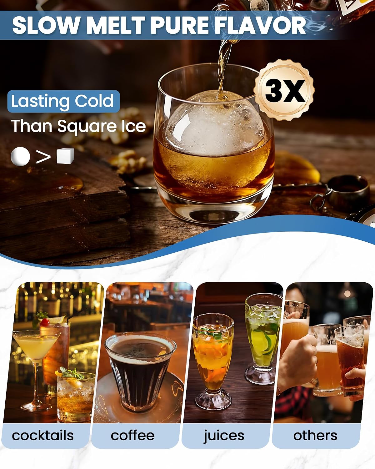 Large Ice Cube Tray for Freezer - 2 Pack Stackable Round Ice Cube Molds Set, Easy to Fill & Release with Storage Bin and Tongs for Kitchen, Party, Cocktail & Coffee, Gifts for Whiskey Lover (1.93In)