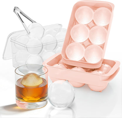 Large Ice Cube Tray for Freezer - 2 Pack Stackable Round Ice Cube Molds Set, Easy to Fill & Release with Storage Bin and Tongs for Kitchen, Party, Cocktail & Coffee, Gifts for Whiskey Lover (1.93In)