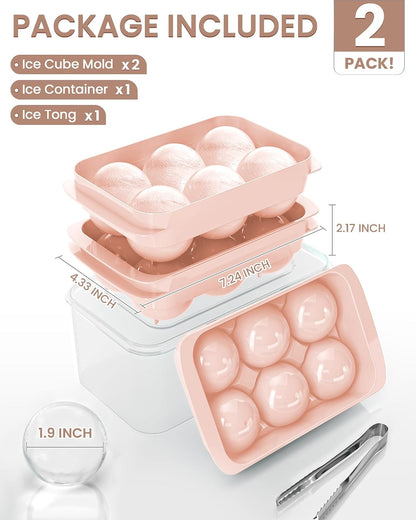 Large Ice Cube Tray for Freezer - 2 Pack Stackable Round Ice Cube Molds Set, Easy to Fill & Release with Storage Bin and Tongs for Kitchen, Party, Cocktail & Coffee, Gifts for Whiskey Lover (1.93In)