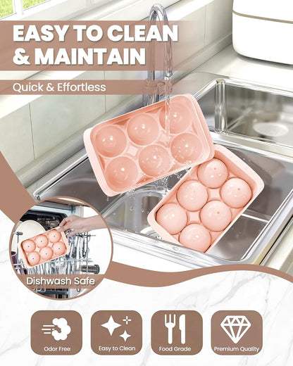 Large Ice Cube Tray for Freezer - 2 Pack Stackable Round Ice Cube Molds Set, Easy to Fill & Release with Storage Bin and Tongs for Kitchen, Party, Cocktail & Coffee, Gifts for Whiskey Lover (1.93In)