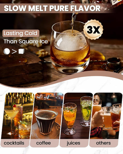 Large Ice Cube Tray for Freezer - 2 Pack Stackable Round Ice Cube Molds Set, Easy to Fill & Release with Storage Bin and Tongs for Kitchen, Party, Cocktail & Coffee, Gifts for Whiskey Lover (1.93In)