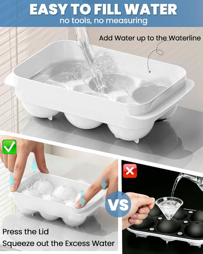Large Ice Cube Tray for Freezer - 2 Pack Stackable Round Ice Cube Molds Set, Easy to Fill & Release with Storage Bin and Tongs for Kitchen, Party, Cocktail & Coffee, Gifts for Whiskey Lover (1.93In)