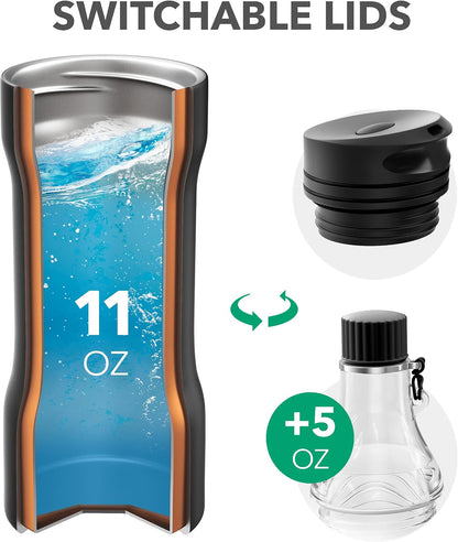 Travel Coffee Mug, Stainless Steel Coffee Tumbler-Double Wall Thermal Vacuum Insulated Coffee Mug with Lid for Cold, BPA free, Ice Drinks and Hot Beverage-11+5 oz