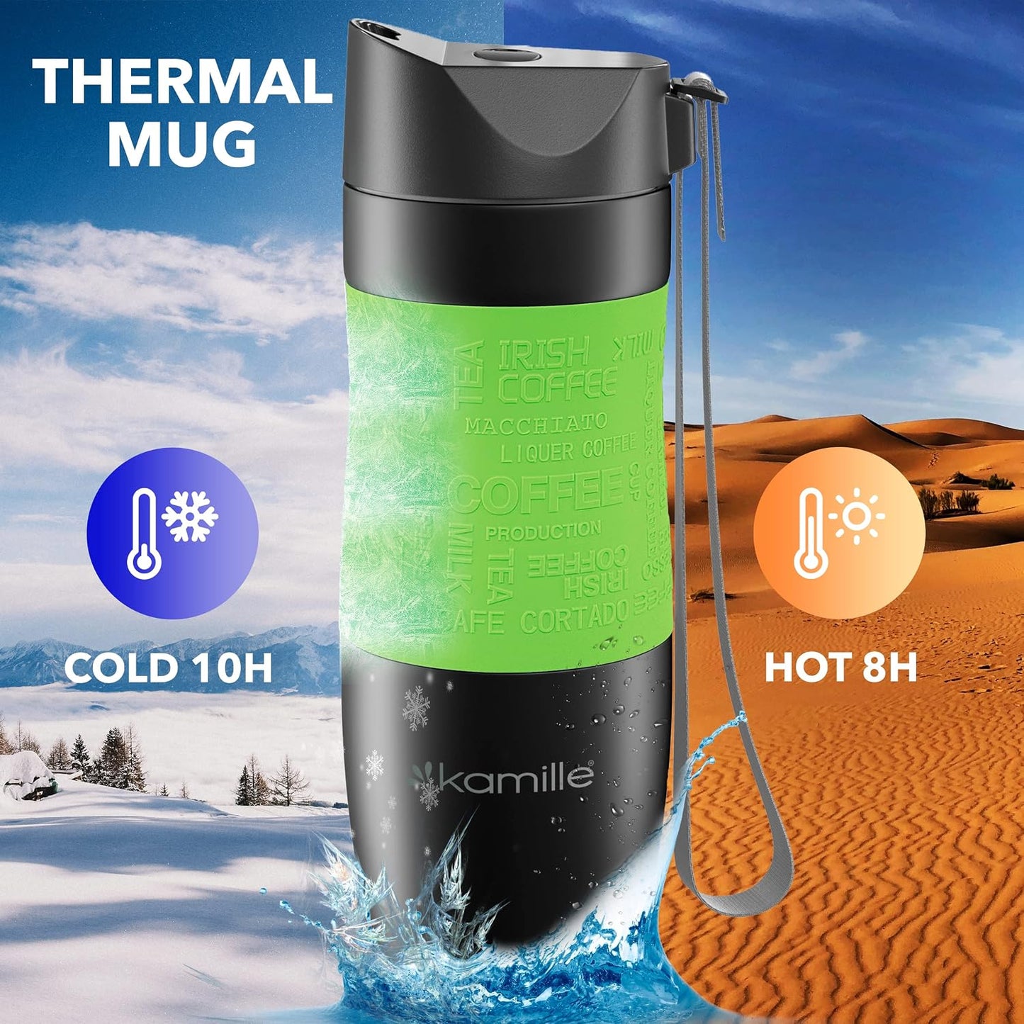 Travel Coffee Mug, Stainless Steel Coffee Tumbler-Double Wall Thermal Vacuum Insulated Coffee Mug with Lid for Cold, BPA free, Ice Drinks and Hot Beverage-11+5 oz
