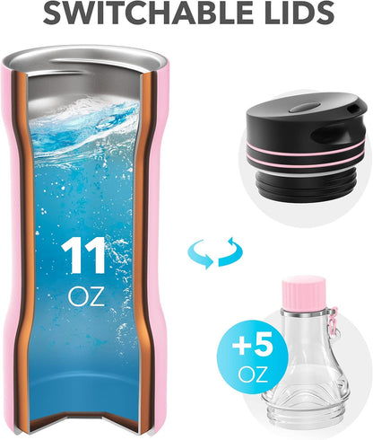 Travel Coffee Mug, Stainless Steel Coffee Tumbler-Double Wall Thermal Vacuum Insulated Coffee Mug with Lid for Cold, BPA free, Ice Drinks and Hot Beverage-11+5 oz