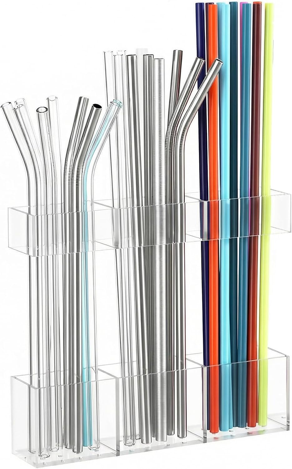 Straw Holder for Cabinet Door, Reusable Tumbler Straw Organizer Storage Container Mount for Kitchen Counter Cupboard Door (Transparent, 9.5inch)