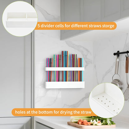 Straw Holder for Cabinet Door, Reusable Tumbler Straw Organizer Storage Container Mount for Kitchen Counter Cupboard Door (Transparent, 9.5inch)