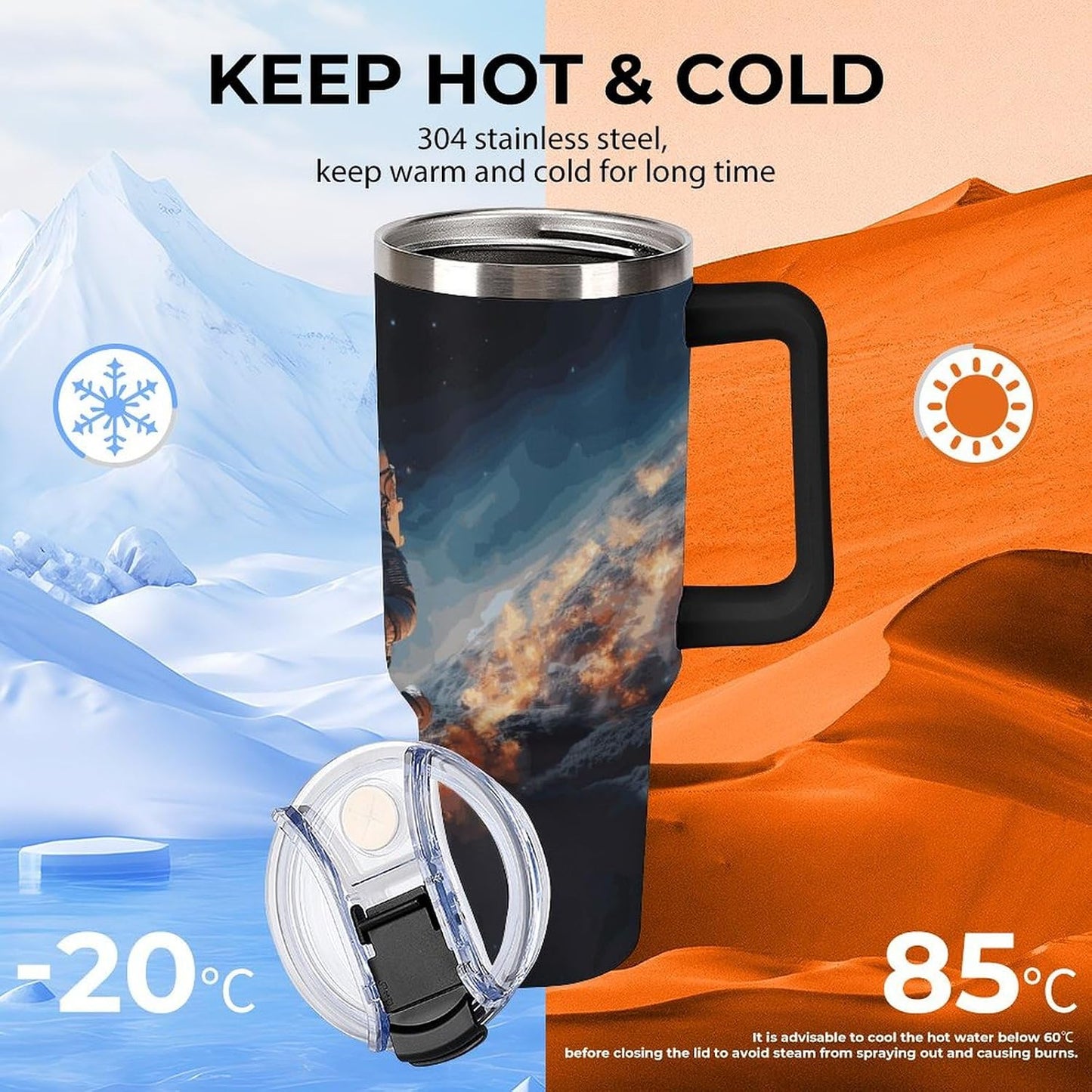 40 Oz Double Insulated Tumblers With Handles Pelican Birds Printed Insulated Tumbler With Straw With Lid Leak-proof Stainless Steel Travel Coffee Mug - Colors A