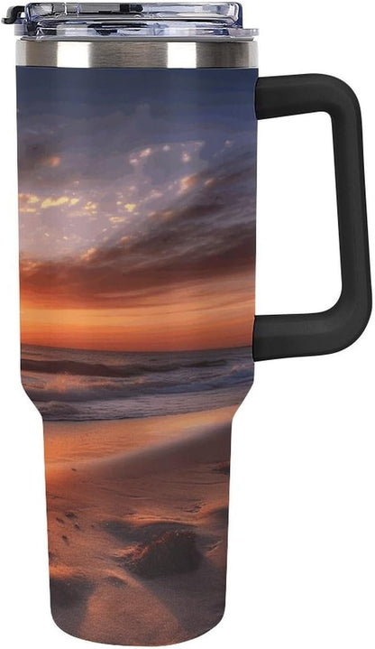40 Oz Double Insulated Tumblers With Handles Pelican Birds Printed Insulated Tumbler With Straw With Lid Leak-proof Stainless Steel Travel Coffee Mug - Colors A