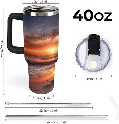 40 Oz Double Insulated Tumblers With Handles Pelican Birds Printed Insulated Tumbler With Straw With Lid Leak-proof Stainless Steel Travel Coffee Mug - Colors A