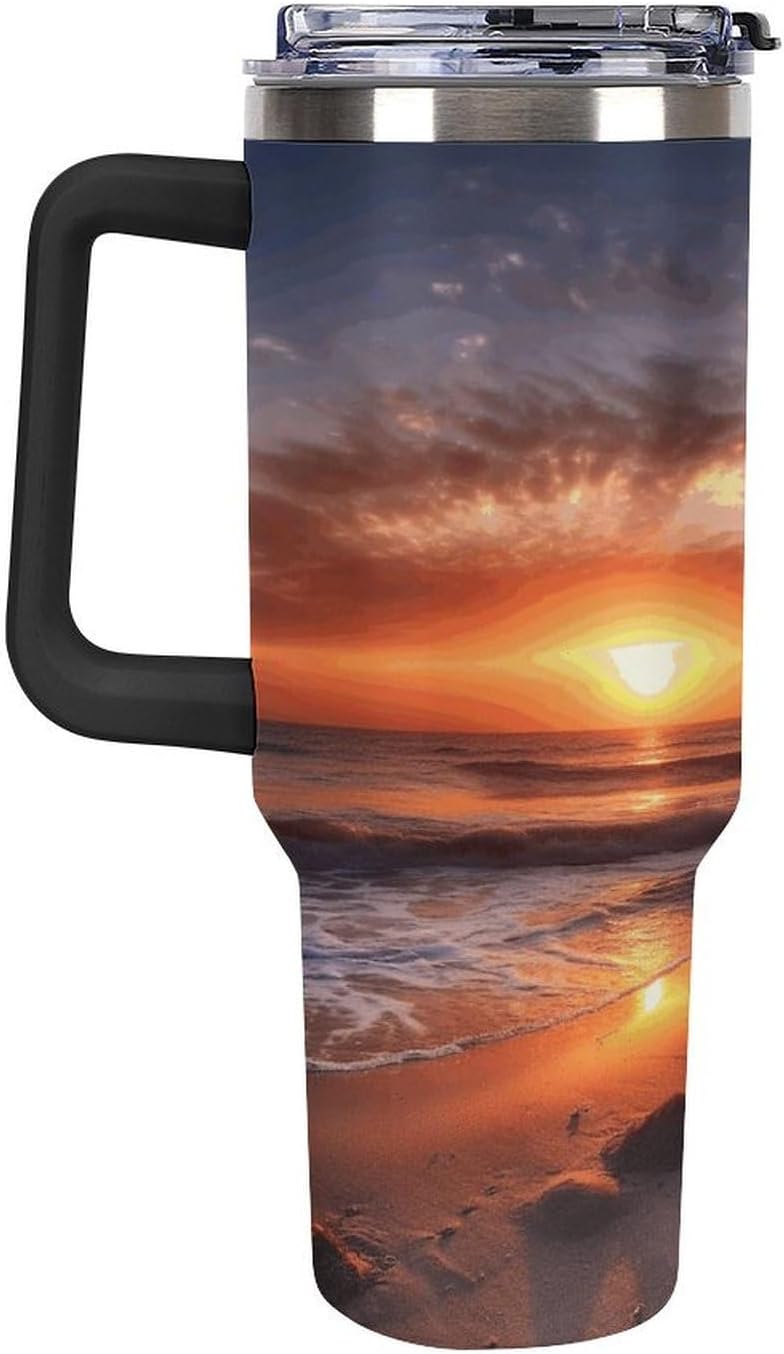 40 Oz Double Insulated Tumblers With Handles Pelican Birds Printed Insulated Tumbler With Straw With Lid Leak-proof Stainless Steel Travel Coffee Mug - Colors A