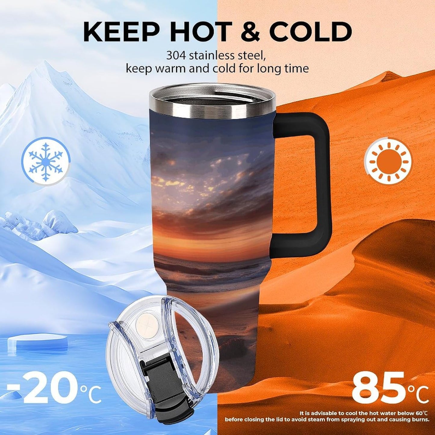 40 Oz Double Insulated Tumblers With Handles Pelican Birds Printed Insulated Tumbler With Straw With Lid Leak-proof Stainless Steel Travel Coffee Mug - Colors A