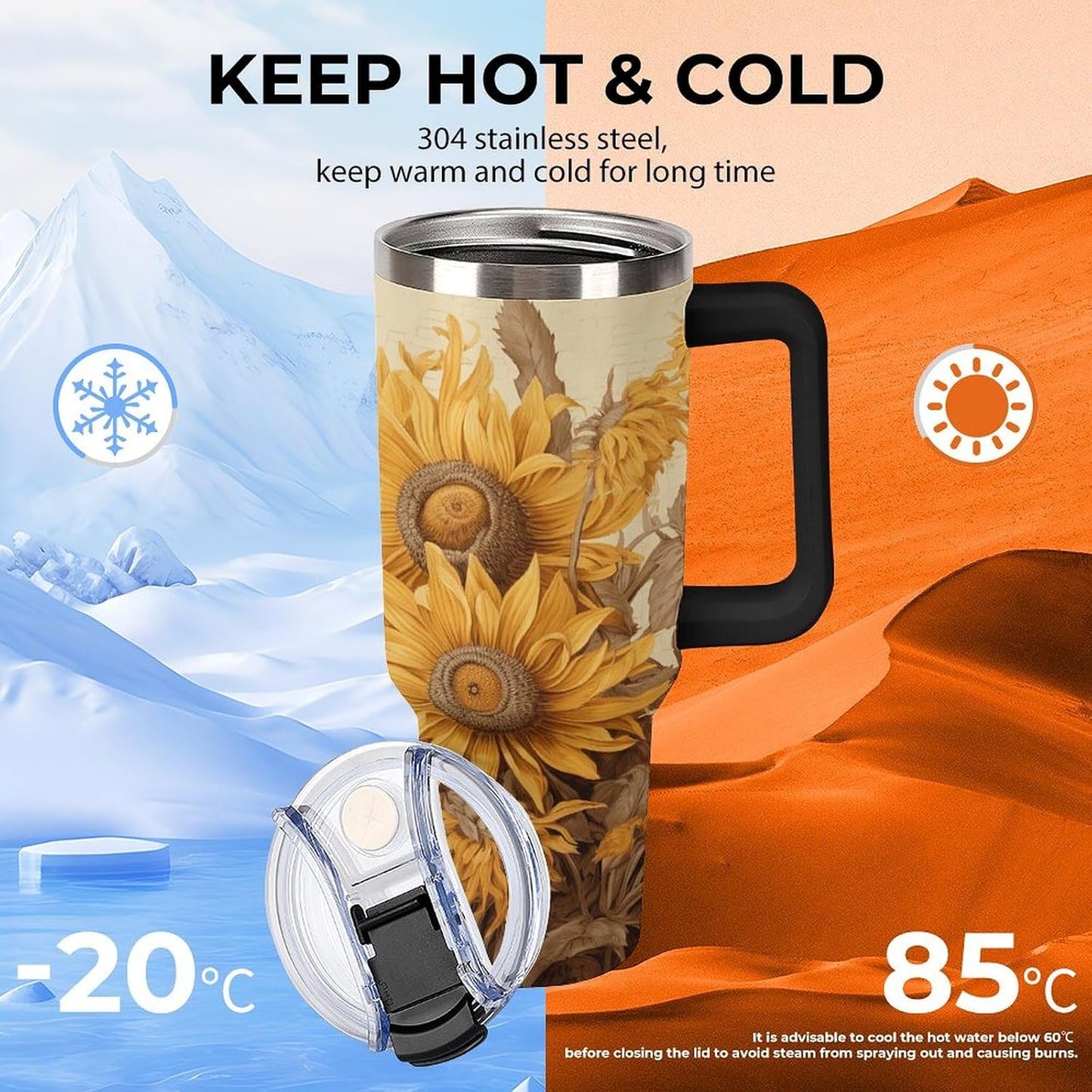 40 Oz Double Insulated Tumblers With Handles Pelican Birds Printed Insulated Tumbler With Straw With Lid Leak-proof Stainless Steel Travel Coffee Mug - Colors A