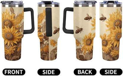 40 Oz Double Insulated Tumblers With Handles Pelican Birds Printed Insulated Tumbler With Straw With Lid Leak-proof Stainless Steel Travel Coffee Mug - Colors A