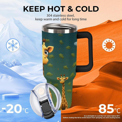 40 Oz Double Insulated Tumblers With Handles Pelican Birds Printed Insulated Tumbler With Straw With Lid Leak-proof Stainless Steel Travel Coffee Mug - Colors A