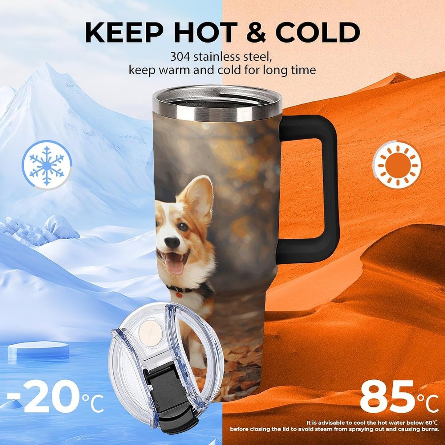 40 Oz Double Insulated Tumblers With Handles Pelican Birds Printed Insulated Tumbler With Straw With Lid Leak-proof Stainless Steel Travel Coffee Mug - Colors A