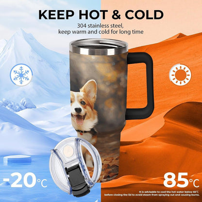 40 Oz Double Insulated Tumblers With Handles Pelican Birds Printed Insulated Tumbler With Straw With Lid Leak-proof Stainless Steel Travel Coffee Mug - Colors A